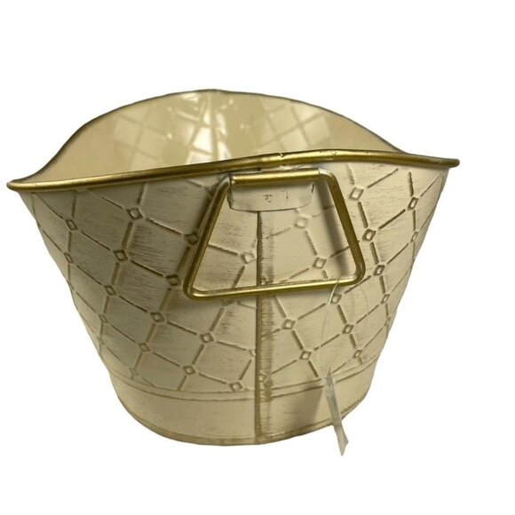 Harry & David Metal Storage Organizing  Container u Organizer Cream Gold Gift Ti - Picture 4 of 4